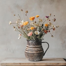 Rustic Metal Flower Vase Farmhouse Brown Decorative Vase for Dining Room Unique Home Decor