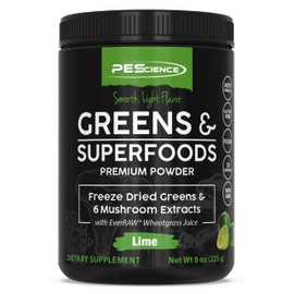 PEScience Greens & Superfoods Powder, Lime Flavor, 30 Servings, Natural Chlorophyll with Turkey Tail Mushroom & Fruit Extracts Blend