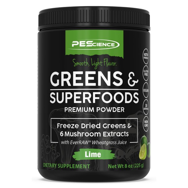 PEScience Greens & Superfoods Powder, Lime Flavor, 30 Servings, Natural