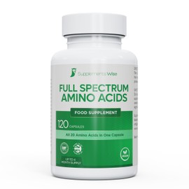 Full Spectrum Amino Acids Complex - 120 Powder Capsules - Free Form Amino Acid Supplements - Includes Essential (EAA) and BCAA for Optimal Benefits - Suitable for Vegans - Up to 4 Month Supply