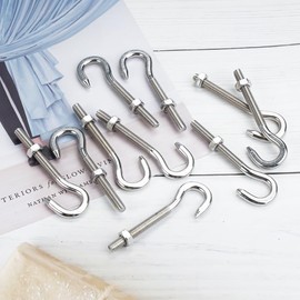 Pack of 10 Screw Hooks M6, 304 Hooks with Thread, Hooks Heavy Duty Dowels, Hanging Items Hook Screw, Wall Screw Hooks, Stainless Steel, Ceiling Hooks for Screwing Hammocks, Awnings, Hanging Chairs