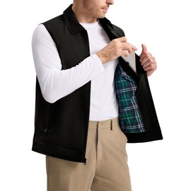 Rdruko Men's Golf Vest Lightweight Outerwear Windproof Water Resistant Grid Lining Vest with Zipper Pockets for Casual, Black, 2XL
