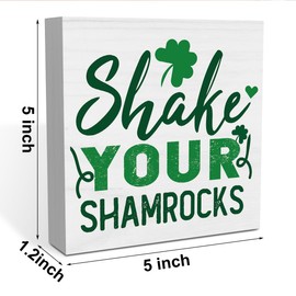 Rustic St Patrick's Day Office Desk Decor - Cute Shake Your Shamrock St Patrick Wood Sign - Farmhouse St Patrick Tiered Tray Decoration - Cubicle Shelf Bathroom Decor for Women 5 x 5 in
