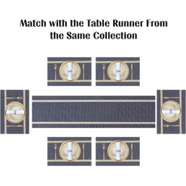 FAVE Placemats Set of 8 Blue Placemats Woven with Golden Thread Durable and Wipeable Vinyl Placemats Heat Resistant Table Mats Set of 8 High Texture Place Mats for Kitchen Table (Blue, 12"x18"-8PCS)