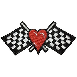 Papapatch Red Heart Checkered Black and White Flag Race Track Racing Victory Biker Motorcycle Jacket Vest DIY Sew on Iron on Embroidered Applique Patch (Iron-Check-Flag-Heart)