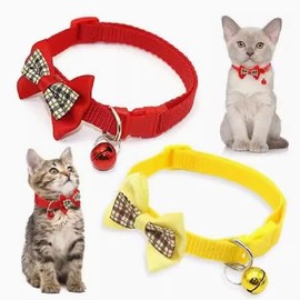 Cat Collar with Bells,Soft Nylon Identification Red Dog Collar Girl Puppy Collar with Bowtie Adjustable Buckle for XXS Xs Tiny Little Pet Female Dogs,Neck 7.5-12.5 Inch