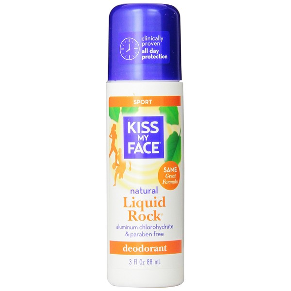 Kiss My Face Liquid Rock Roll-On Deodorant, Sport, Aluminum Chlorohydrate Free Deodorant For Women And Men, With Added Willow Bark and Mineral Crystal Salts, 3 Oz Roll On