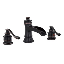 Bathfinesse Widespread 8-16 Inch Waterfall Bathroom Sink Faucet Farmhouse Vanity two Handle 3 Holes Deck Mount Oil Rubbed Bronze Commercial Supply Hose Lines Lead-Free Lavatory