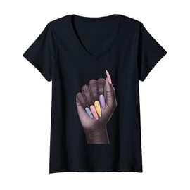 Womens Fingernails Nails V-Neck T-Shirt
