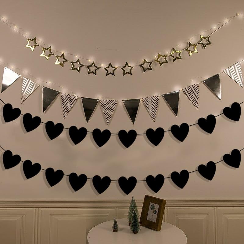 IGJUR 2 Pack Black Heart Garland Banner Goth Garland Gothic