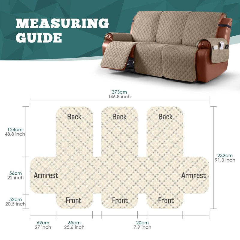 Ruaozz Waterproof Recliner Couch Covers 1-Piece Sofa Covers Washable Recliner