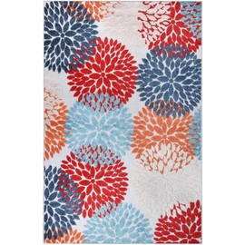 Superior Indoor Outdoor Area Rug, for Patio, Poolside, Deck, Backyard, Playroom, Kitchen, Dining Room Floors, Mudroom, Floral Medallion Floor Cover, Hydrangea Collection, 4' x 6', Multicolor