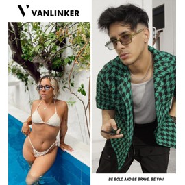 VANLINKER Retro Rectangle Sunglasses for Women Men Trendy Small Square Vintage Shades VL9749 Green/Green Tinted Lens