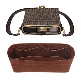 Purse Organizer Insert for Handbags, Softened Felt Insert Bag Organizer for Tote, Handbag Organizer fit for Baguette, Longchamp (Coffee, Small)