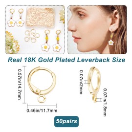 CREATCABIN 1 Box 100Pcs 18K Gold Plated Brass Round Earring Hooks with Loop Leverback Earring Wires Jewelry Making Findings French Ear Wires DIY Dangle Drop Pierced Earrings Parts 0.57 x 0.46in