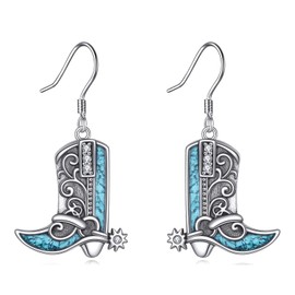 DAYLINLOVE Cowgirl Earrings 925 Sterling Silver Western Cowgirl Texas Boots Hat and Cow Earrings Vintage Cowboy Boho Jewellery Gifts for Women Girls, Sterling Silver, No Gemstone