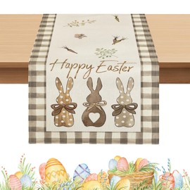 ARTGUTS Bunny Easter Table Runner, Spring Kitchen Dining Table Decoration, Dining Table Decoration for Easter, Washable Table Runner, for Indoor, Holiday and Party (40 x 140 cm)