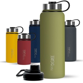 720°Dgree Stainless Steel Drinking Bottle "noLimit" - 950ml, 1200ml - Leak-Proof, Suitable for Carbonated Drinks, BPA Free, Insulated Bottle with Screw Cap for Sports, Fitness, Outdoors + Sports Lid, green, 1200ML