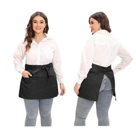 Jaspfct Server Aprons Plus Size W 3 Pockets - Half Waist Apron for Women Men-MD033,Black