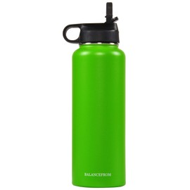 Signature Fitness Double-Wall Vacuum Insulated Stainless Steel Water Bottle, 3 Caps Included, 40 Oz, Kiwi