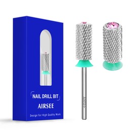 AIRSEE Tungsten Carbide Acrylic Nail Drill Bit Efile Electric File Machine Head Tip for Manicure Polishing Art Remove Gel 3/32" 2 Way Beginner Safety Pink Crystal Top Barrel Fine-C
