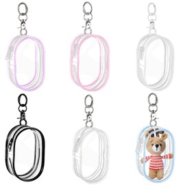 AHANDMAKER 6 Transparent Figures Display Bag with Key Ring, Portable Small Storage Bag for Dolls, Hanging Blind Box, Organiser, Mini Figures, Carry Bag, Collectible Bag (Oval)