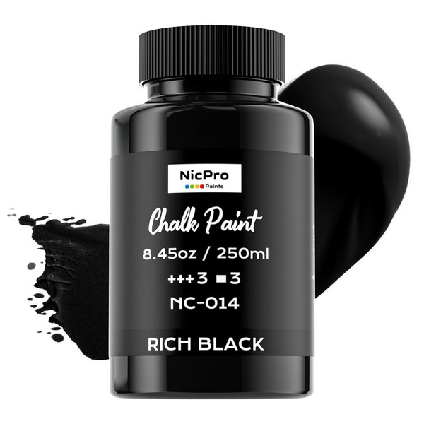 Nicpro All-in-One Black Chalk Paint for Furniture, 8.45 oz (250ml)