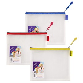 Snopake A5 Heavy Duty EVA Mesh Zippa-Bag [Pack of 3] 255 x 205 mm - Transparent/Assorted [15818]