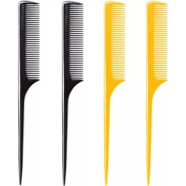 Rat Tail Comb LUXXII (4 Pack) 9.25" Sturdy Rat Tail Comb Fine-tooth Hair Combs with Thin