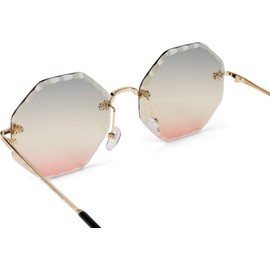styleBREAKER 09020118 Women's Round Sunglasses, Frameless with Tinted Lenses in Diamond Shape, Embossed Temples, Hexagonal Glasses - Yellow -