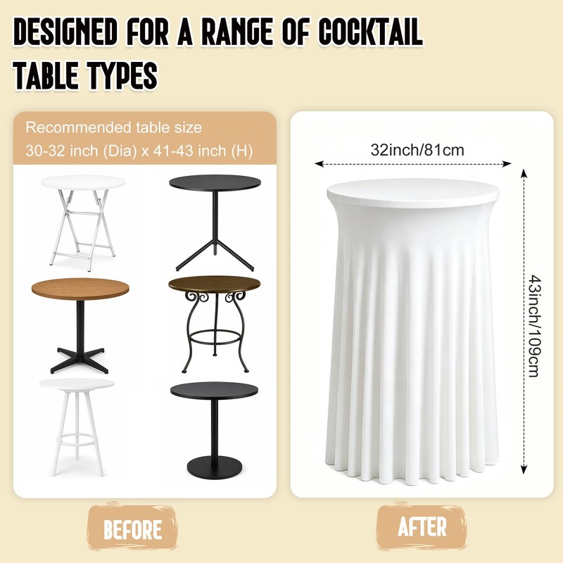 2 Packs Round Spandex Cocktail Table Skirt 32"x 43" Spandex