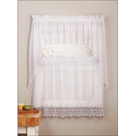 MK Collection - Juego de 3 Cortinas de Cocina y café trituradas, Color Blanco o Antiguo (Blanco)