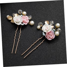 TOVINANNA 6pcs U-shaped Hairpins Ceramic Rose Flower Design Elegant Bridal Hair Accessories for Weddings Vintage Style Clips for Bridesmaids and Special Occasions