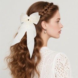 Big Bow Hair Clips 2 Pcs Solid Color French Large Bowknot Hairpin Simple Hair Fastener Accessories for Women Girls (Black+White, One Size)