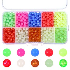 Ajcotahm 1000PCS Fishing Beads Kit 10 Colors 5mm Glow in Dark Round Plastic Fishing Rigs Beads for Saltwater Freshwater
