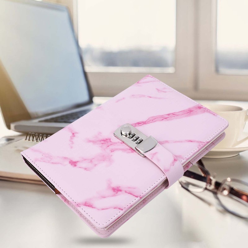 A5 Note Book PU Leather Cover Password Lock Notepad Diary