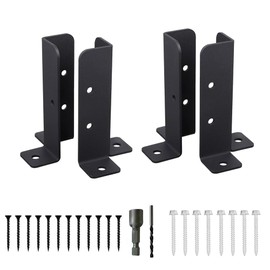 4 Pack Anchor Base Brackets Black Steel, Wall Mount, Adjustable Deck Post ，Fits 1.5x1.5, 2x2, 2x4, 4x4 Posts, for Decking, Fencing, Pergola, Railing, Mailbox Mount