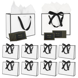 FRIUSATE 10PCS White Gift Bags with Bow Ribbon,with 20Tissue Papers and 10 Greeting Cards,Present Bags for Weddings,Festival Celebration,Baby Shower