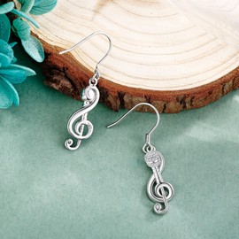 Music Note Earrings Sterling Silver Microphone Treble Music Dangle Drop Earrings Clef Mother's Day Jewelry for Women Musician