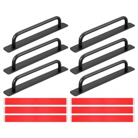 sourcing map 6Pcs Barn Door Handles, 200mm / 8 Inch Length Hole Center Sliding Gate Door Pull Handle Aluminum Alloy Cabinet Handles with Base for Kitchen Bathroom Wardrobe Closet (Black)