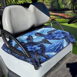 Suobstales Turtle Hibiscus Print Golf Cart Seat Covers, Portable Golf Cart Seat Towel Blanket Universal Fit Club Car 2-Person Golf Cart Seat Cushion Covers, Machine Washable