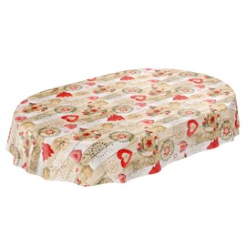 ANRO Tablecloth Christmas Tablecloth Washable Wax Tablecloth Christmas Red Beige Oval 180 x 140 cm