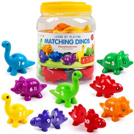 Matching Number Dinosaur Fine Motor Toys, Double-Sided Pattern Match Game Montessori Preschool Educational Learning Number Color Sorting Sensory Toys for 12 18 Month Age 1 2 3 Year Old Boys Girls