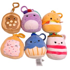 Squishmallows Kellytoy 3.5" Assorted Squad Clip On Keychain Mini Plush Doll (Set 6 Breakfast Food Squad)
