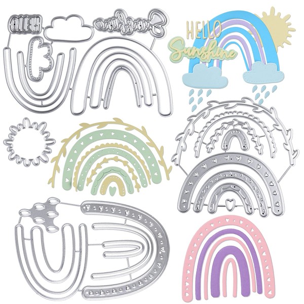 3 Sets Boho Rainbow Cutting Dies Metal Embossing Stencil Cute Rainbow Cutting Dies Stencils for Scrapbooking DIY Greeting Cards for Birthday Invitation to School Children's Cards etc.