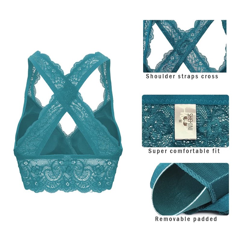 SHEKINI brasier de encaje para mujer, sin varillas, acolchado, espalda