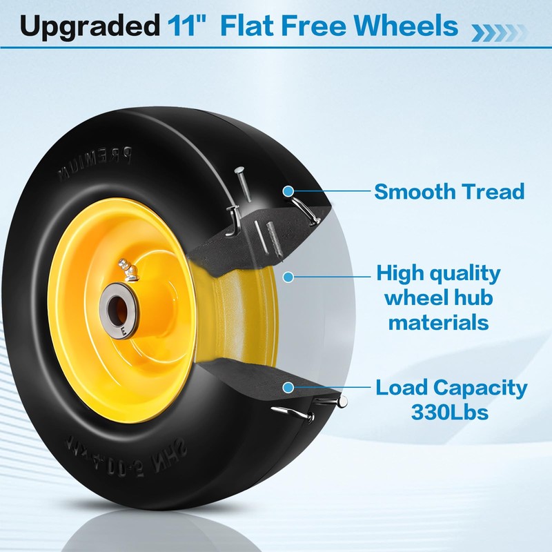 11x4.00-5" Lawn Mower Tire Flat Free Smooth Tires with 3/4"