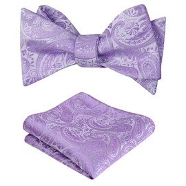 Alizeal Mens 2pcs Self-tied Paisley Bow Tie and Pocket Square Set, Lilac
