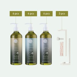 Geneva Green Hands, Hair & Body 6Pack Kit - Includes Body Wash, Conditioning Shampoo & Conditioner Bottles (16.23 fl.oz Each) - Eco-Friendly and Made in Italy (Comes with 3 Free Brackets)
