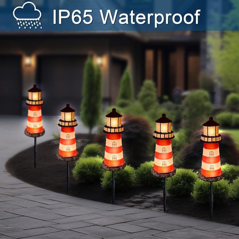 Hokfirm 5 Pack Lighthouse Gifts, Solar Garden Lights Outdoor Garden